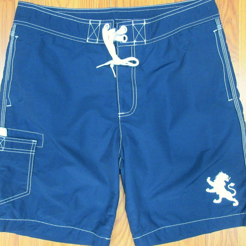 EXPRESS Mens LINED SWIM SHORTS COTTON/NYLON NAVY & WHITE Sz 32